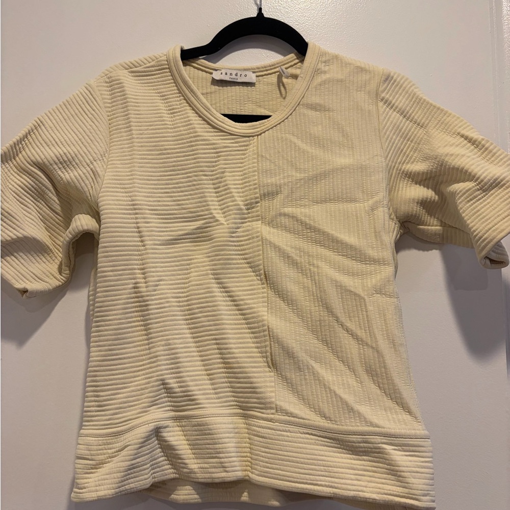 Sandro Beige Ribbed Tee